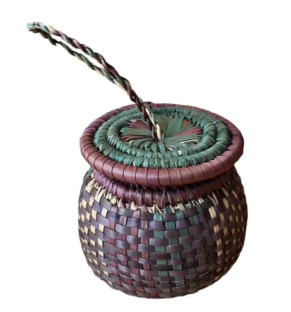 Vtg COILED Natural HAUSA HERB BOWL Basket BOHO African Tribal 3.5” Handmade